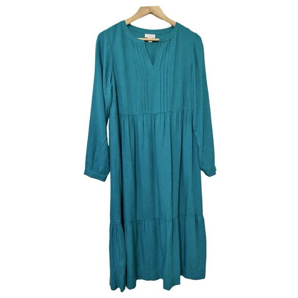 J Jill Linen Blend Pintuck Peasant Midi Shift Dress Size S Blue Modest Beachy - Picture 1 of 8